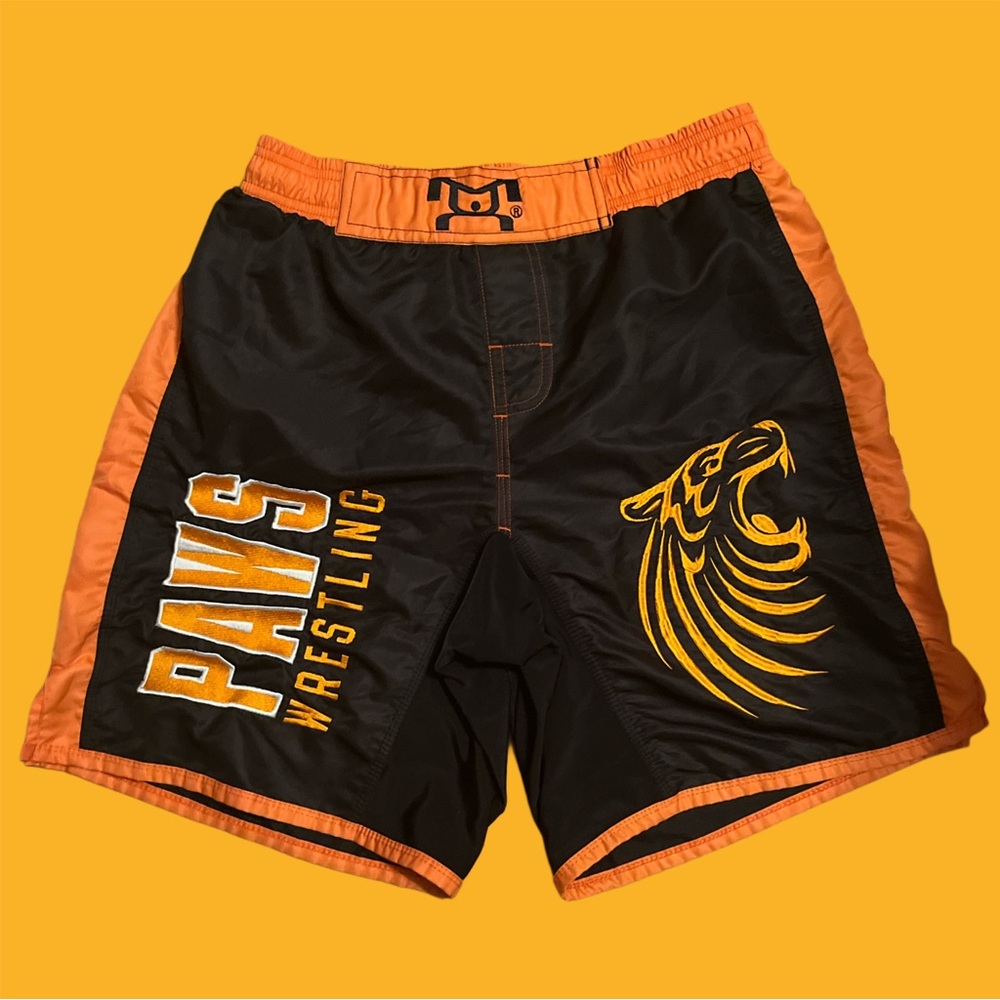 Paws Wrestling black and orange shorts